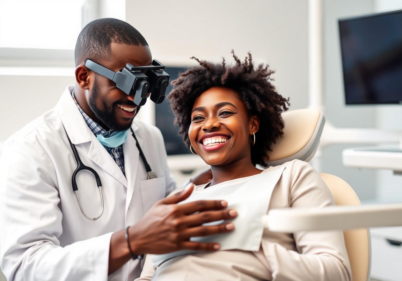 Kenyan dentist consulting a patient
